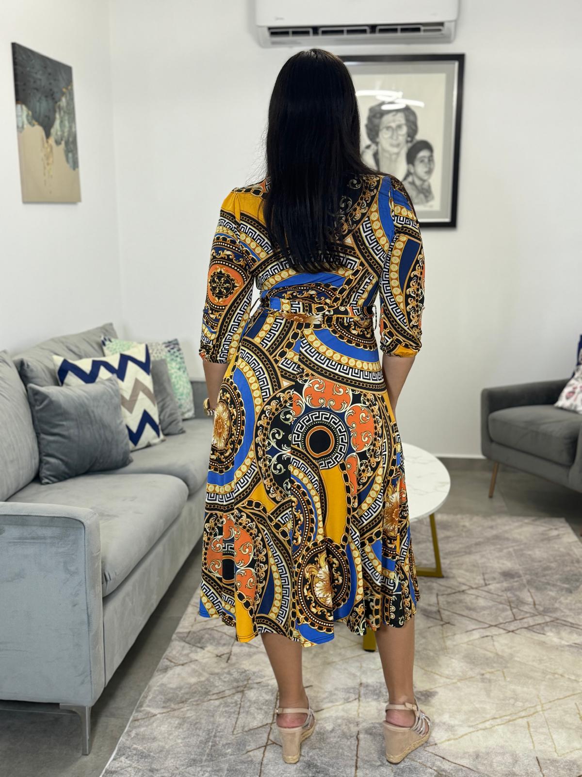 Midi Dress Blue Print