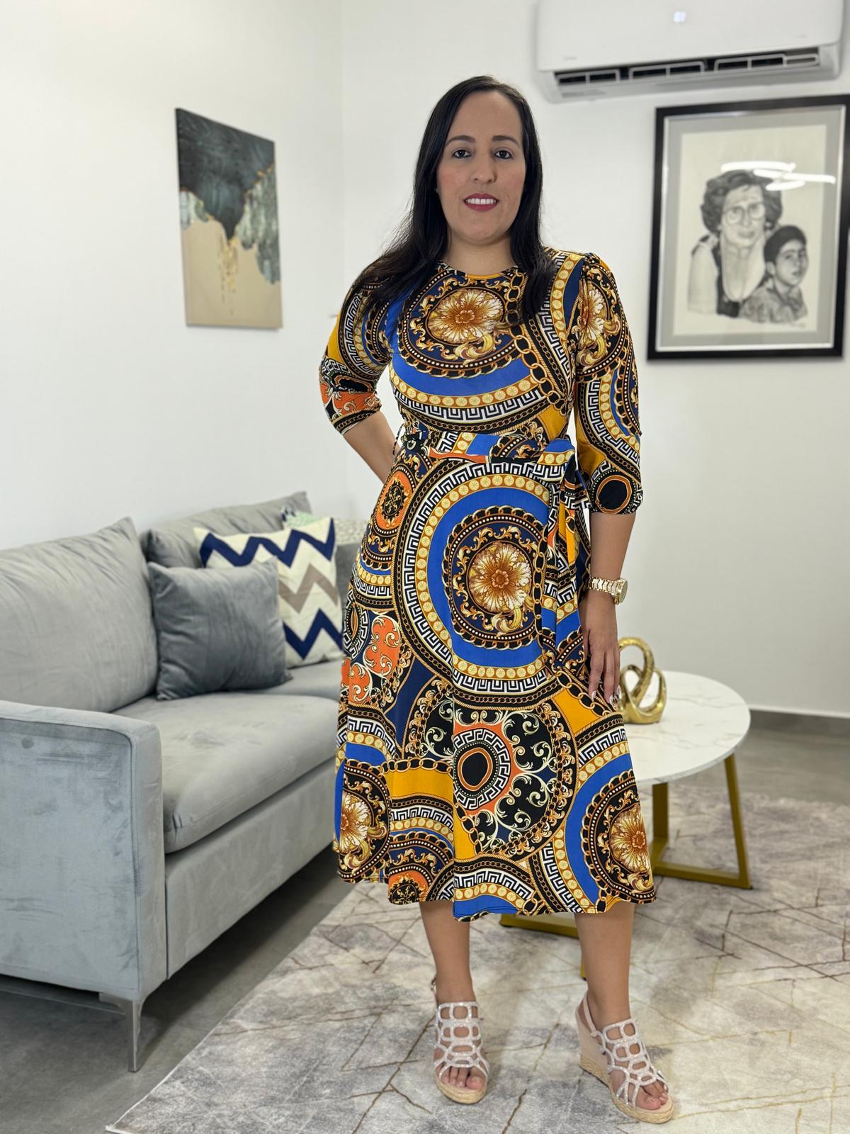 Midi Dress Blue Print