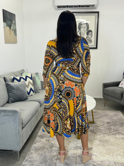 Midi Dress Blue Print